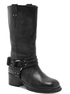 Free People Anok Harness Black Mid-Calf Leather Boots Size 9.5